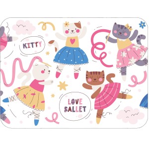 Twarda podkładka korkowa z nadrukiem w rozmiarze 30x40 cm - Dancing Kittens
