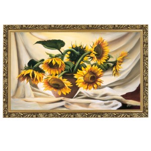 Obraz w złotej ramie Makówka w rozmiarze 60x100 cm - Słoneczniki, E Misiewicz