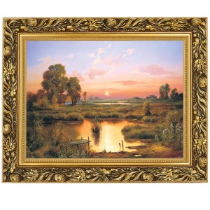 Obraz w złotej ramie Makówka w rozmiarze 30x40 cm - Moczary, Zachód słońca, Cezary Różycki