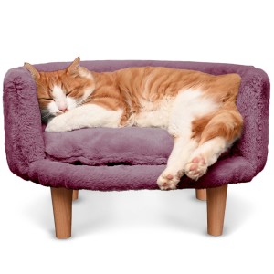 Sofa dla zwierzątek NALA w kolorze śliwkowym - Kanapa dla psa, kota lub królika tapicerowana tkaniną welurową