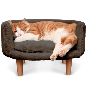 Sofa dla zwierzątek NALA w kolorze ciemnobrązowym - Kanapa dla psa, kota lub królika tapicerowana tkaniną welurową