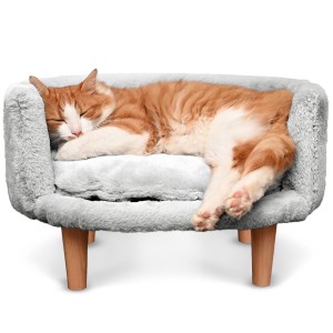 Sofa dla zwierzątek NALA w kolorze srebrnym - Kanapa dla psa, kota lub królika tapicerowana tkaniną welurową