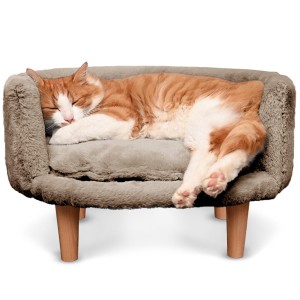 Sofa dla zwierzątek NALA w kolorze jasnobrązowym - Kanapa dla psa, kota lub królika tapicerowana tkaniną welurową