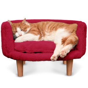 Sofa dla zwierzątek NALA w kolorze czerwonym - Kanapa dla psa, kota lub królika tapicerowana tkaniną welurową