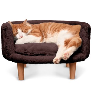 Sofa dla zwierzątek NALA w kolorze kasztanowym - Kanapa dla psa, kota lub królika tapicerowana tkaniną welurową