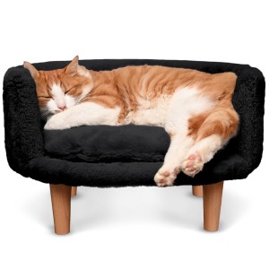 Sofa dla zwierzątek NALA w kolorze czarnym - Kanapa dla psa, kota lub królika tapicerowana tkaniną welurową