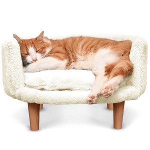 Sofa dla zwierzątek NALA w kolorze białym - Kanapa dla psa, kota lub królika tapicerowana tkaniną welurową