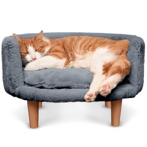 Sofa dla zwierzątek NALA w kolorze ciemnoszarym - Kanapa dla psa, kota lub królika tapicerowana tkaniną welurową