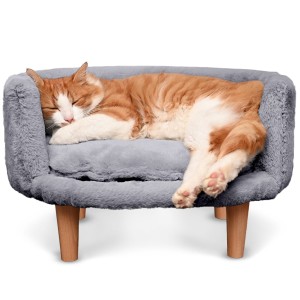 Sofa dla zwierzątek NALA w kolorze szarym - Kanapa dla psa, kota lub królika tapicerowana tkaniną welurową