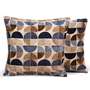 Poszewka z geometrycznym wzorem 35 x 35 cm w kolorze beżowo-niebieskim