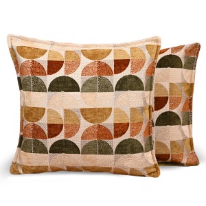 Poszewka z geometrycznym wzorem 60 x 60 cm w kolorze beżowo-pomarańczowym