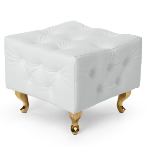 Biała pufa pikowana z eko-skóry ze złotymi nogami