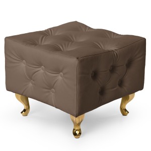 Ciemnobeżowa pufa pikowana z eko-skóry ze złotymi nogami