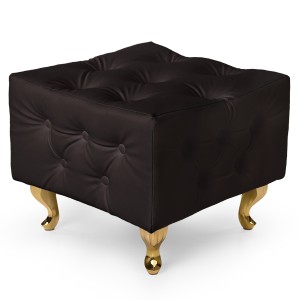 Ciemnobrązowa pufa pikowana z eko-skóry ze złotymi nogami