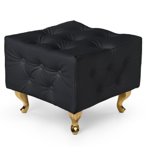 Grafitowa pufa pikowana z eko-skóry ze złotymi nogami