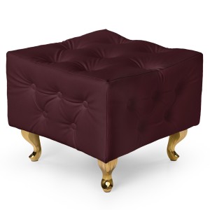 Bordowa pufa pikowana z eko-skóry ze złotymi nogami