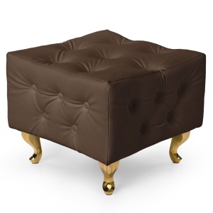 Brązowa pufa pikowana z eko-skóry ze złotymi nogami