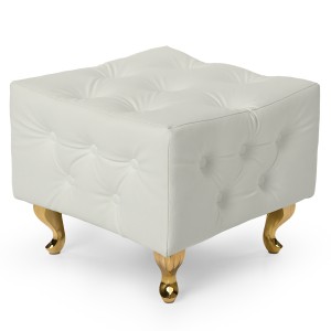 Biała pufa pikowana z eko-skóry ze złotymi nogami