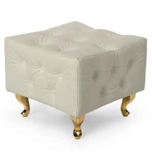 Kremowa pufa pikowana z eko-skóry ze złotymi nogami