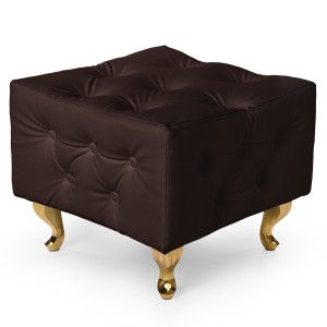 Ciemnobrązowa pufa pikowana z eko-skóry ze złotymi nogami