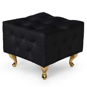 Czarna pufa pikowana z eko-skóry ze złotymi nogami