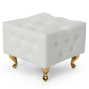 Biała pufa pikowana z eko-skóry ze złotymi nogami