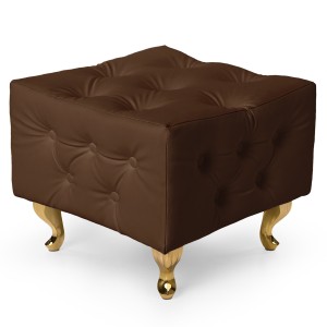 Brązowa pufa pikowana z eko-skóry ze złotymi nogami