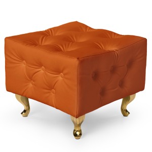 Pomarańczowa pufa pikowana z eko-skóry ze złotymi nogami