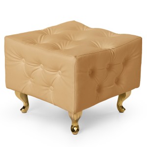 Beżowa pufa pikowana z eko-skóry ze złotymi nogami