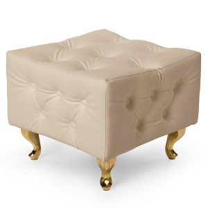 Jasnobeżowa pufa pikowana z eko-skóry ze złotymi nogami