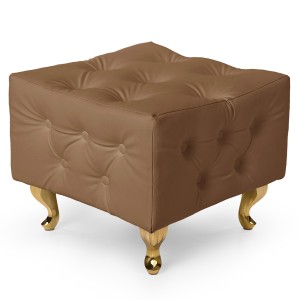 Brązowa pufa pikowana z eko-skóry ze złotymi nogami