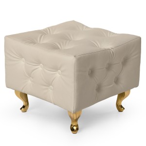 Jasnobeżowa pufa pikowana z eko-skóry ze złotymi nogami