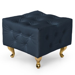 Szarnoniebieska pufa pikowana z eko-skóry ze złotymi nogami