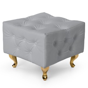 Srebrna pufa pikowana z eko-skóry ze złotymi nogami