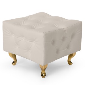 Kremowa pufa pikowana z eko-skóry ze złotymi nogami