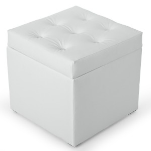 Pufa z eko-skóry ze schowkiem 50 x 50 cm w kolorze bialym