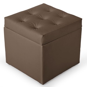 Pufa z eko-skóry ze schowkiem 50 x 50 cm w kolorze ciemnobeżowym