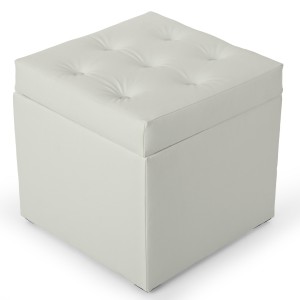 Pufa z eko-skóry ze schowkiem 50 x 50 cm w kolorze bialym