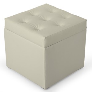 Pufa z eko-skóry ze schowkiem 50 x 50 cm w kolorze kremowym