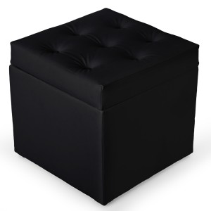Pufa z eko-skóry ze schowkiem 50 x 50 cm w kolorze czarnym