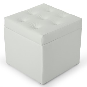 Pufa z eko-skóry ze schowkiem 50 x 50 cm w kolorze bialym