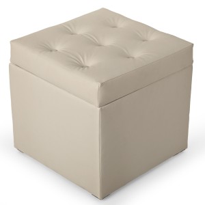Pufa z eko-skóry ze schowkiem 50 x 50 cm w kolorze jasnobeżowym
