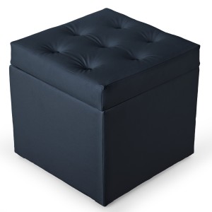 Pufa z eko-skóry ze schowkiem 50 x 50 cm w kolorze szarnoniebieskim