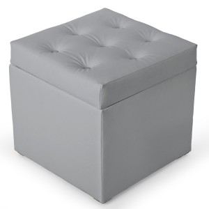 Pufa z eko-skóry ze schowkiem 50 x 50 cm w kolorze srebrnym
