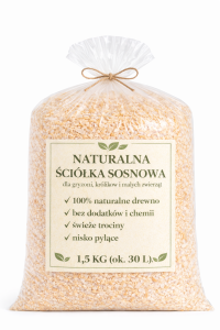 Trociny sosnowe, ściółka dla gryzoni, królików i drobiu 1,5 kg (ok. 30 L) - naturalne podłoże, nisko pylące, wiele zastosowań