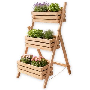Drewniany kwietnik, wkład 40 cm - warzywnik 3-poziomowy, skrzynka na zioła, kwiaty, balkon, taras i ogród