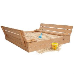Drewniana piaskownica z ławkami 120 x 120 cm - zamykana piaskownica dla dzieci