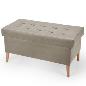 Welurowa pufa 45 x 90 cm na drewnianych nóżkach w kolorze szarym