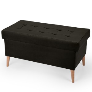 Welurowa pufa 45 x 90 cm na drewnianych nóżkach w kolorze hebanowym