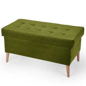 Welurowa pufa 45 x 90 cm na drewnianych nóżkach w kolorze zielonym